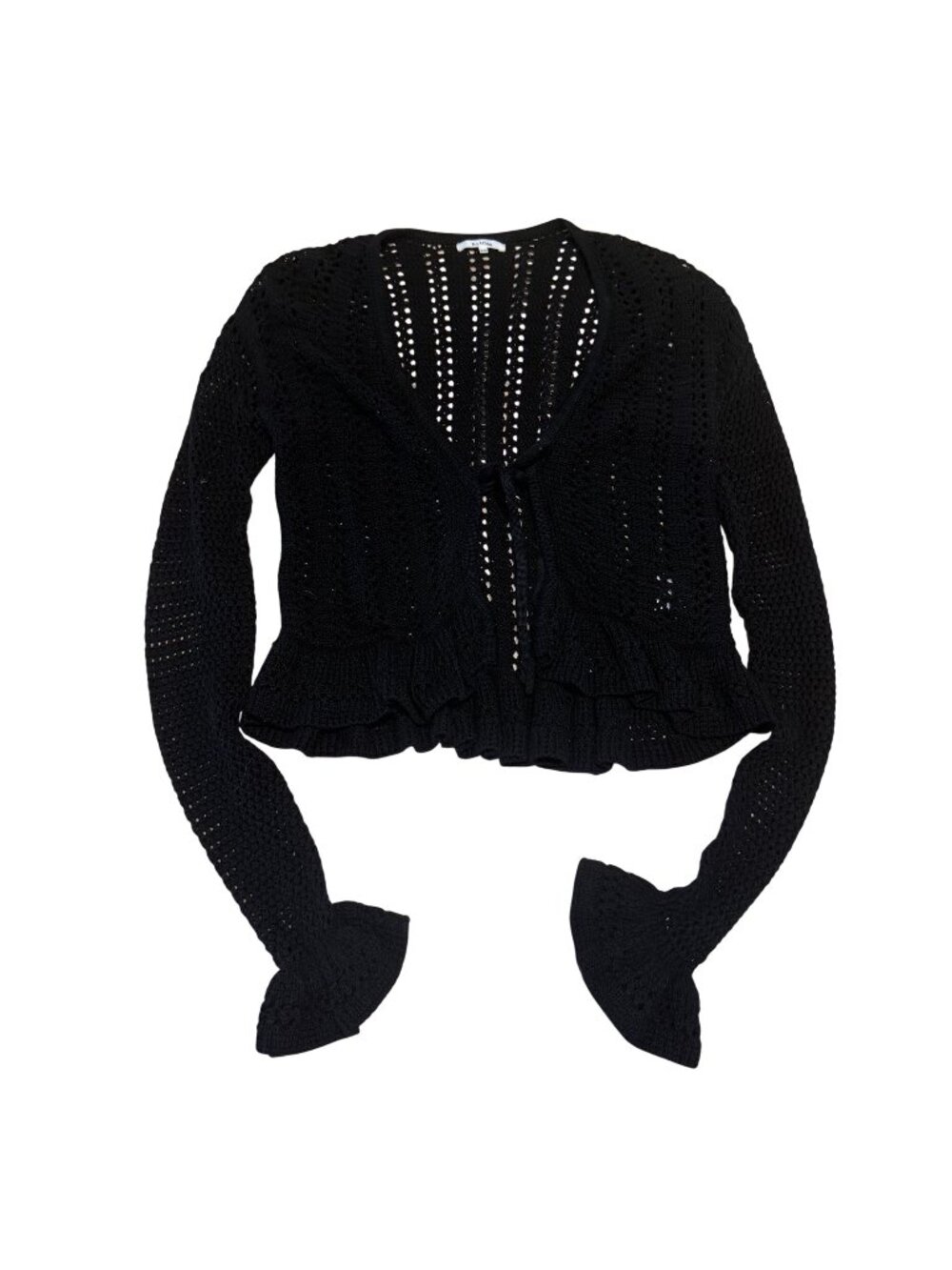 Tularosa Ohana Black Crochet Tie Front Cropped Cardigan Women's XX-Small XXS